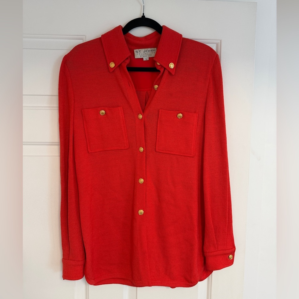 St. John Pink Gold-Button Knit Shirt Jacket